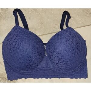 Victoria Secret Body by Victoria Padded No-Wire Lace Bra Cobalt Blue 34DD